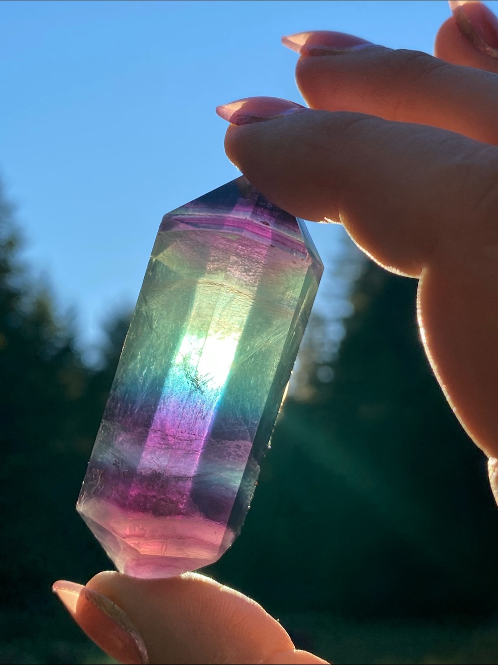 Fluorite Dourble Terminated Crystal Carving